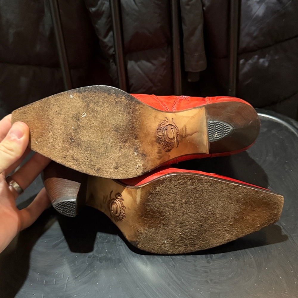 Charlie 1 Horse by Lucchese Red Ankle Boots Snip Toe Cowboy Zip - Picture 7 of 7